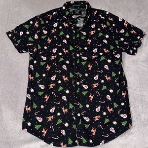 DENIM & FLOWER RICKY SINGH Shirt -Small Button Down‎ Reindeer Snowman Christmas